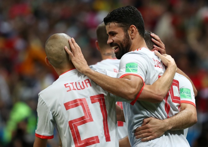 Copa 2018: Diego Costa, da Espanha, comemora ao marcar seu primeiro gol