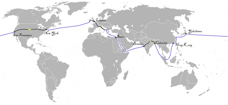 Mapa do trajeto de A volta ao mundo em 80 dias