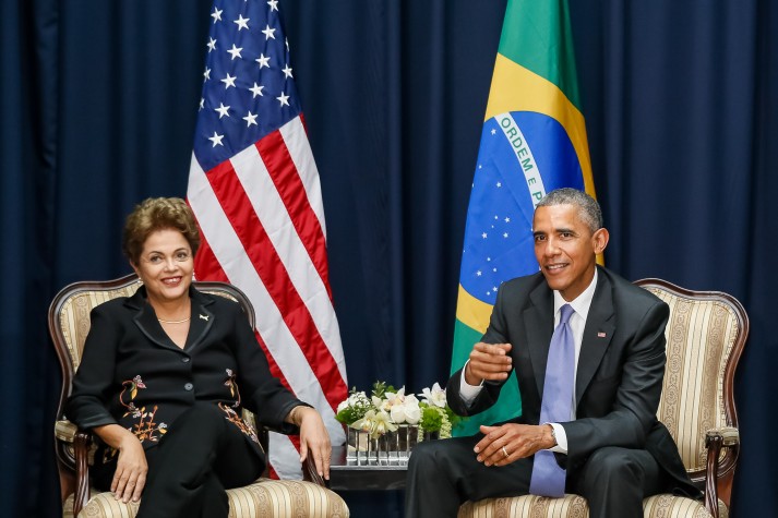 Dilma Rousseff durante encontro bilateral com o Presidente dos EUA, Barack Obama