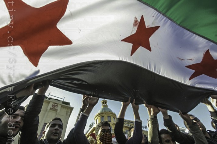 Manifestantes carregam bandeira da Síria