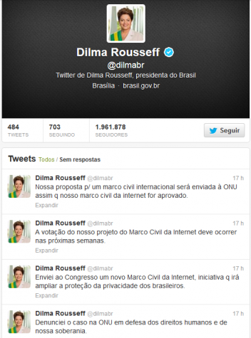 Dilma diz no Twitter que texto do Marco Civil da Internet será enviado à ONU 